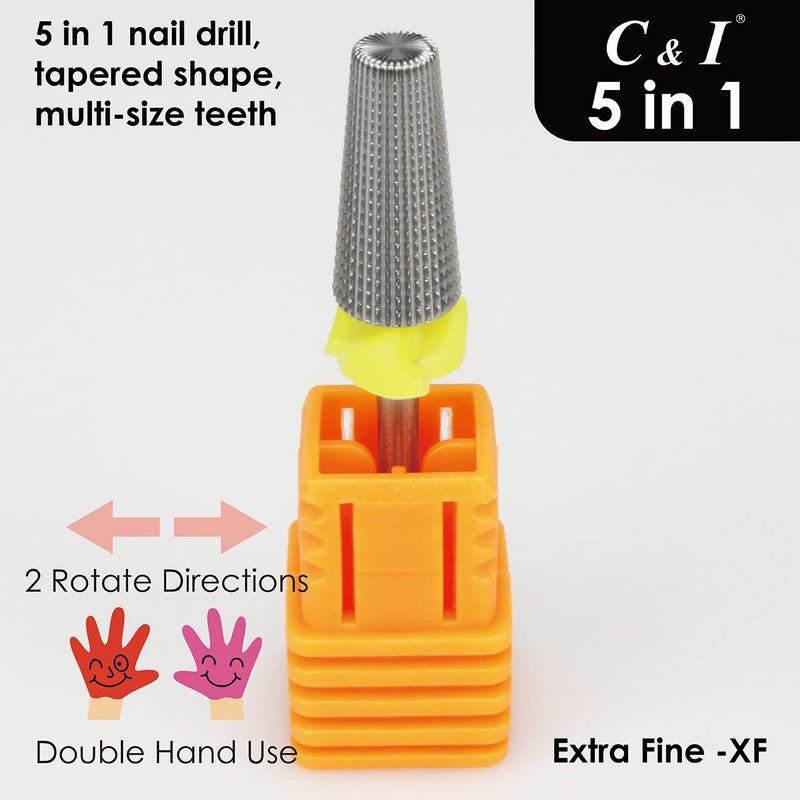 C & I C&I 5 in 1 Multi-function Tapered Shape Nail Drill, Professional Drill Bit for Nail Manicure Machine (XF) - Image 5